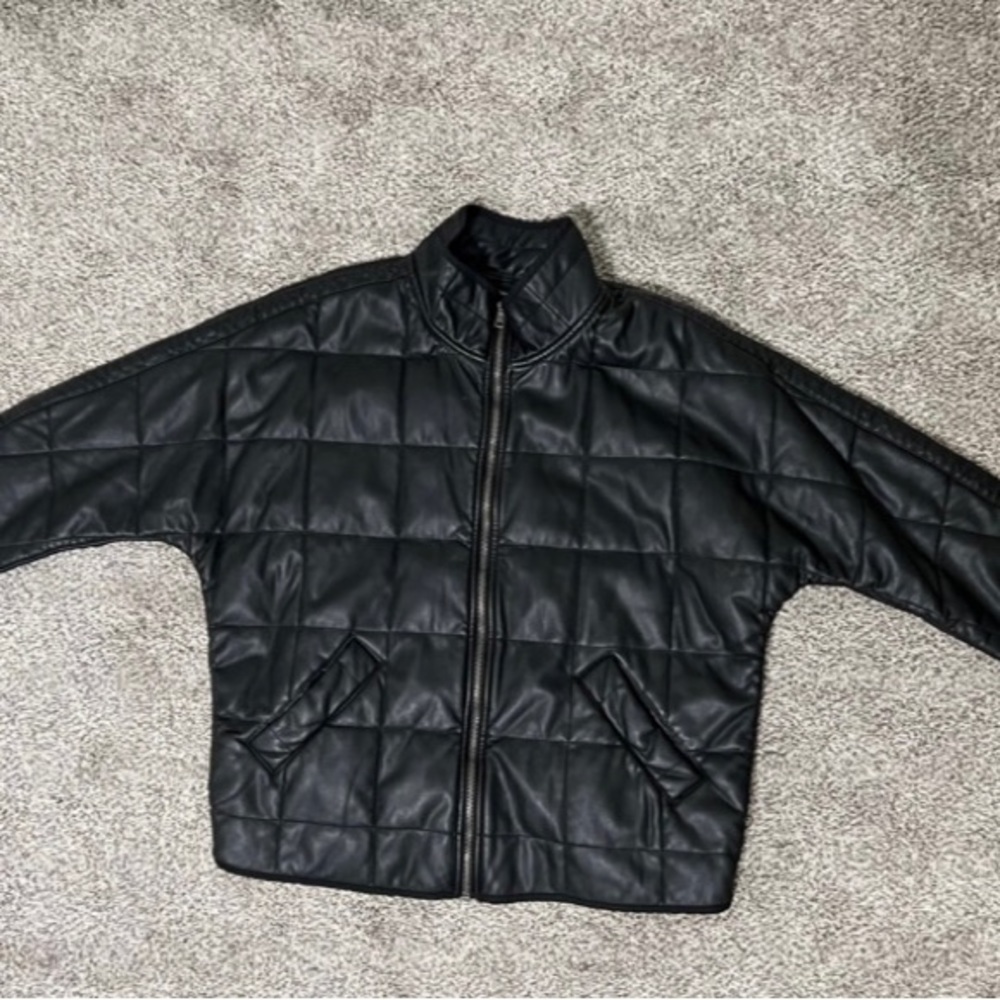 Free People Dolman Black Vegan Leather Quilted Jacket